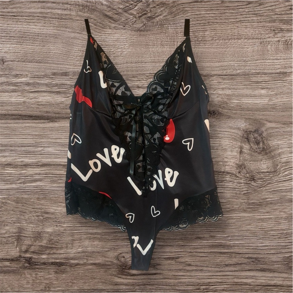 Black and Red Lace Love Bodysuit